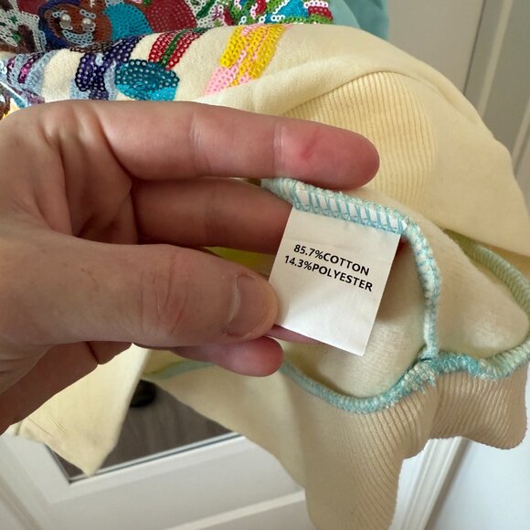 Queen of Sparkles Gingerbread House Sequin Sweatshirt Blue Cream Size M - Picture 5 of 6